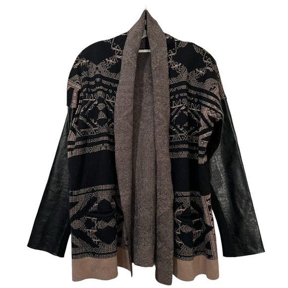 Twelfth Street Cynthia Vincent Small Cashmere Faux-Leather Cardigan Sweater R9 - Picture 1 of 8